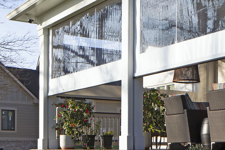 Close-up of recessed mount installation showing seamless integration of screen housing into wooden ceiling structure