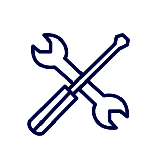 Professional installation icon showing a wrench and screwdriver crossed