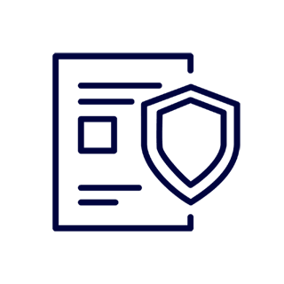 Warranty icon showing a document with a protective shield overlaid